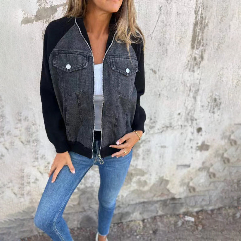 Veste en jean patchwork pour femme