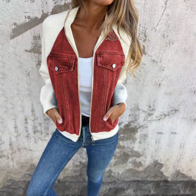 Veste en jean patchwork pour femme