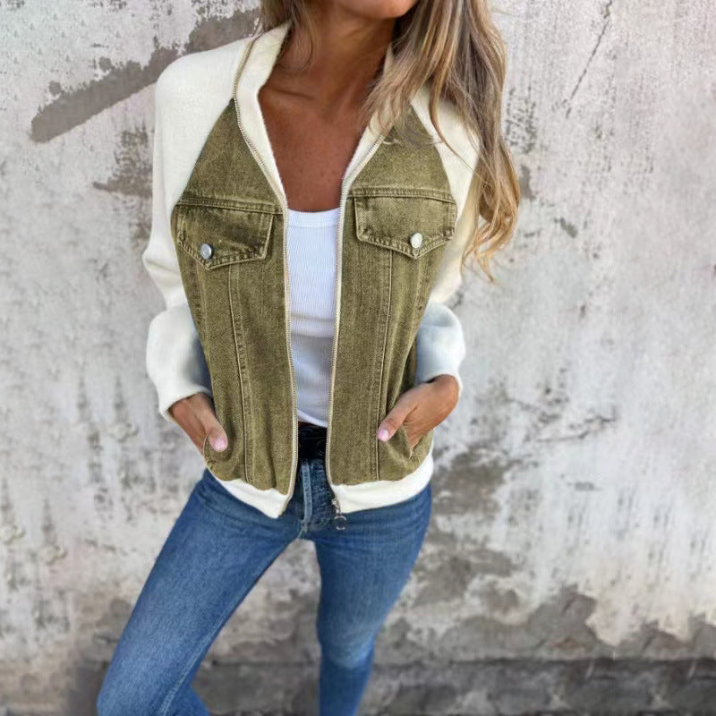 Veste en jean patchwork pour femme
