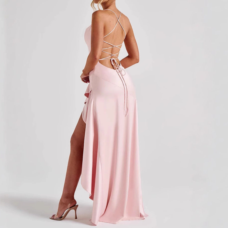 Robe de Soirée Longue Fendue Élégante à Bretelles