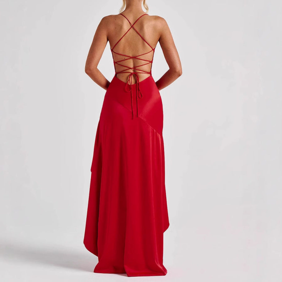 Robe de Soirée Longue Fendue Élégante à Bretelles
