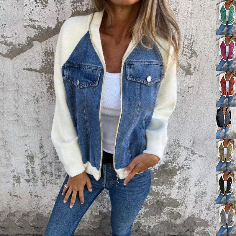 Veste en jean patchwork pour femme