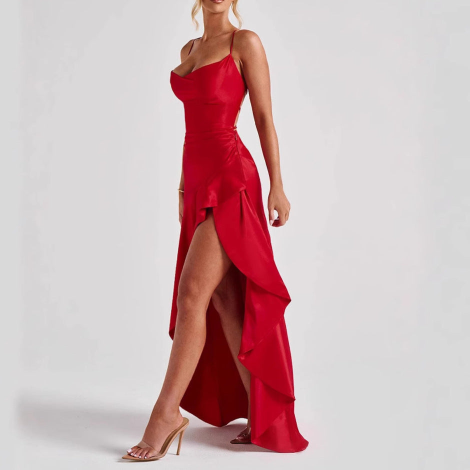 Robe de Soirée Longue Fendue Élégante à Bretelles