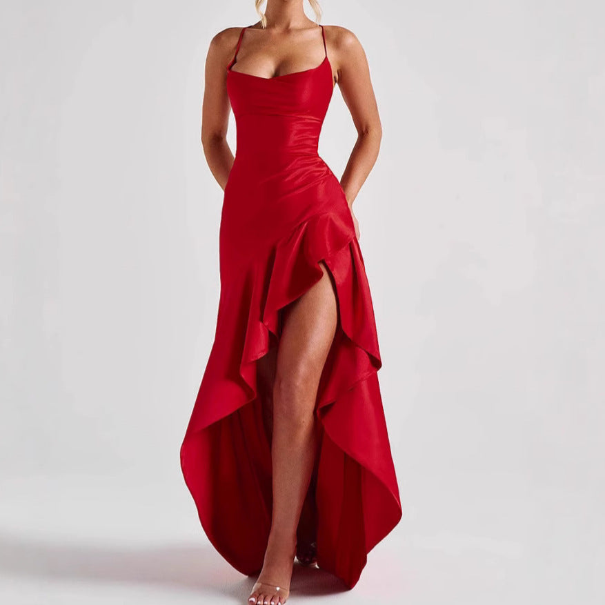 Robe de Soirée Longue Fendue Élégante à Bretelles