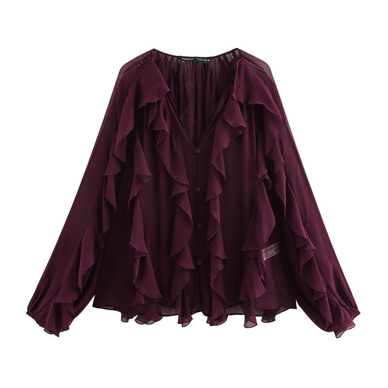 Blouse en mousseline chic à volants