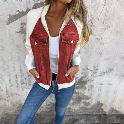 Veste en jean patchwork pour femme