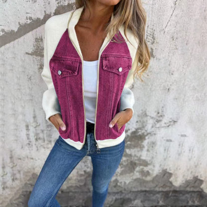 Veste en jean patchwork pour femme
