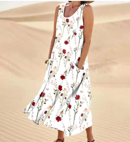 Robe Longue d’Été à Imprimé Floral Bohème