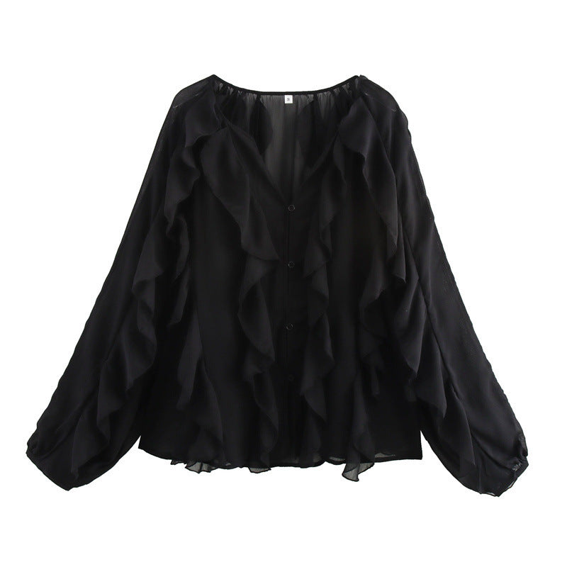 Blouse en mousseline chic à volants