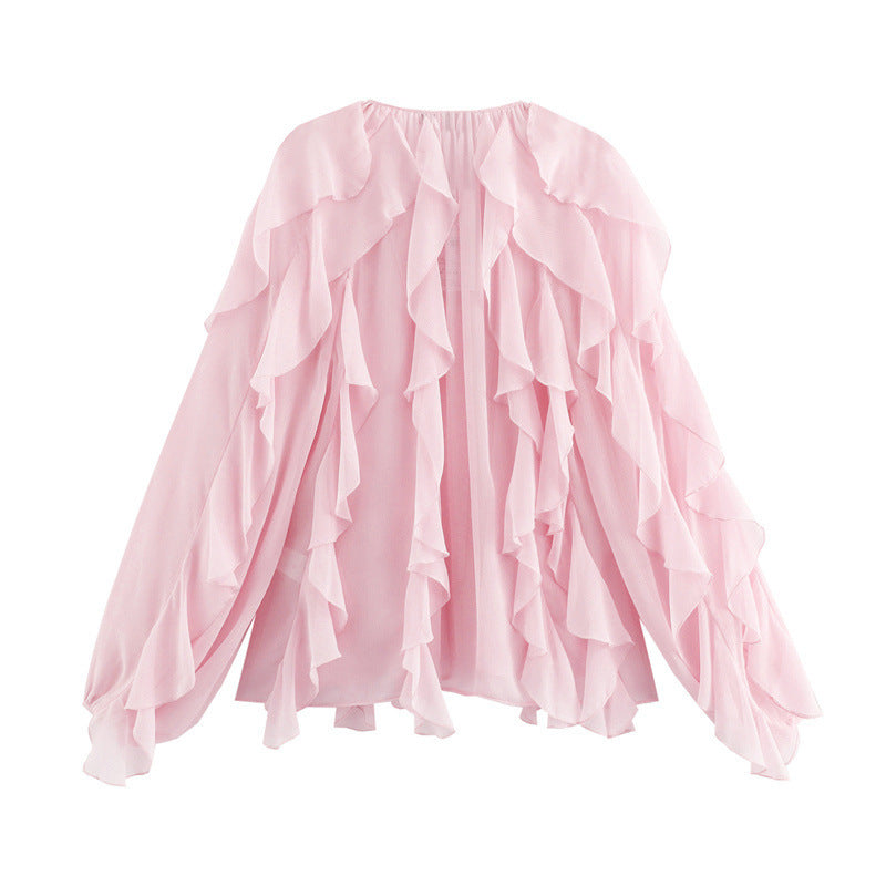 Blouse en mousseline chic à volants