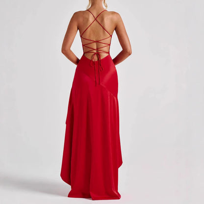Robe de Soirée Longue Fendue Élégante à Bretelles