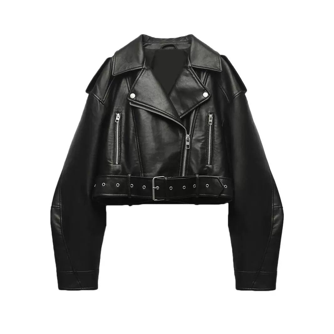 Veste biker courte en similicuir