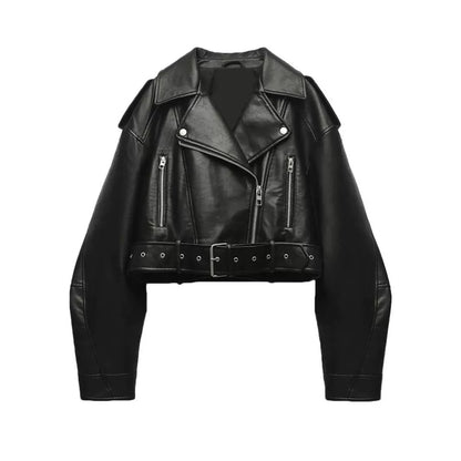 Veste biker courte en similicuir