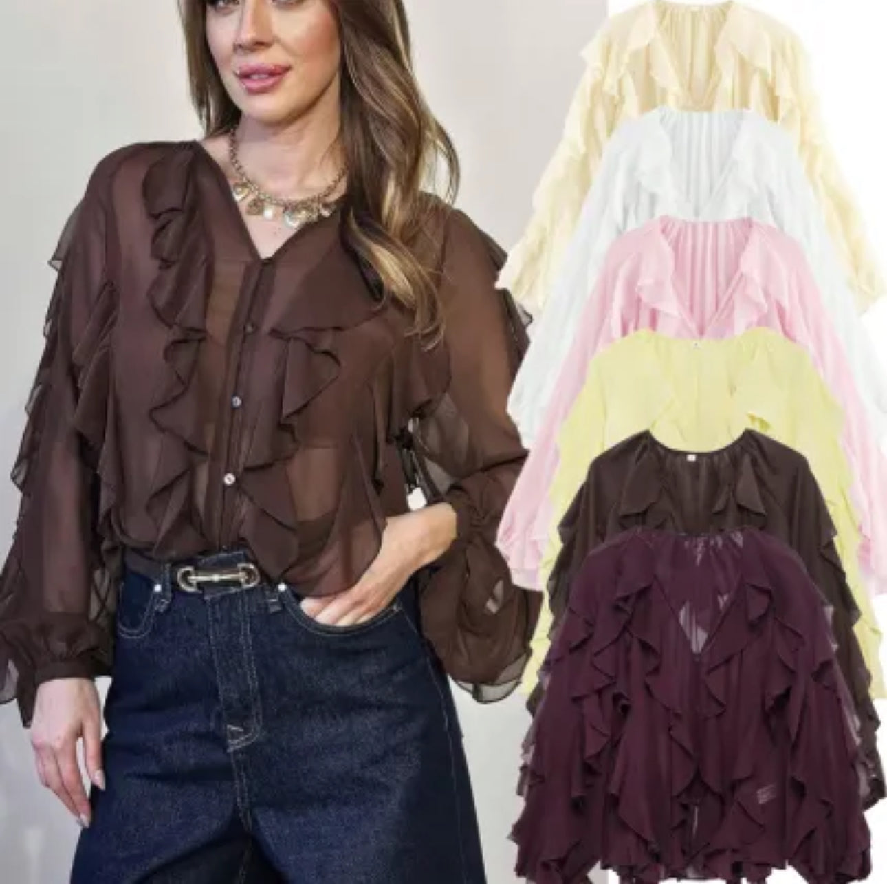 Blouse en mousseline chic à volants