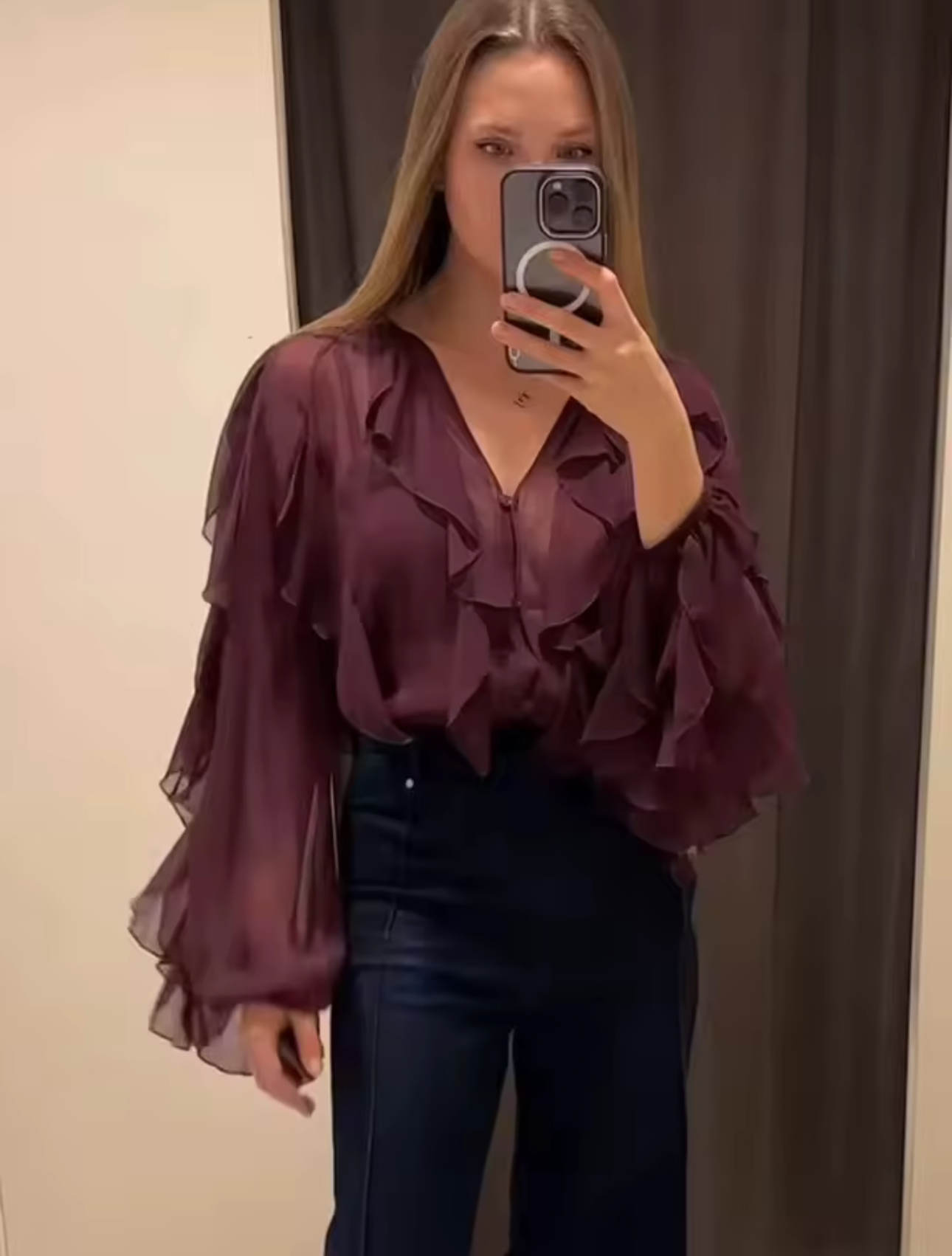 Blouse en mousseline chic à volants