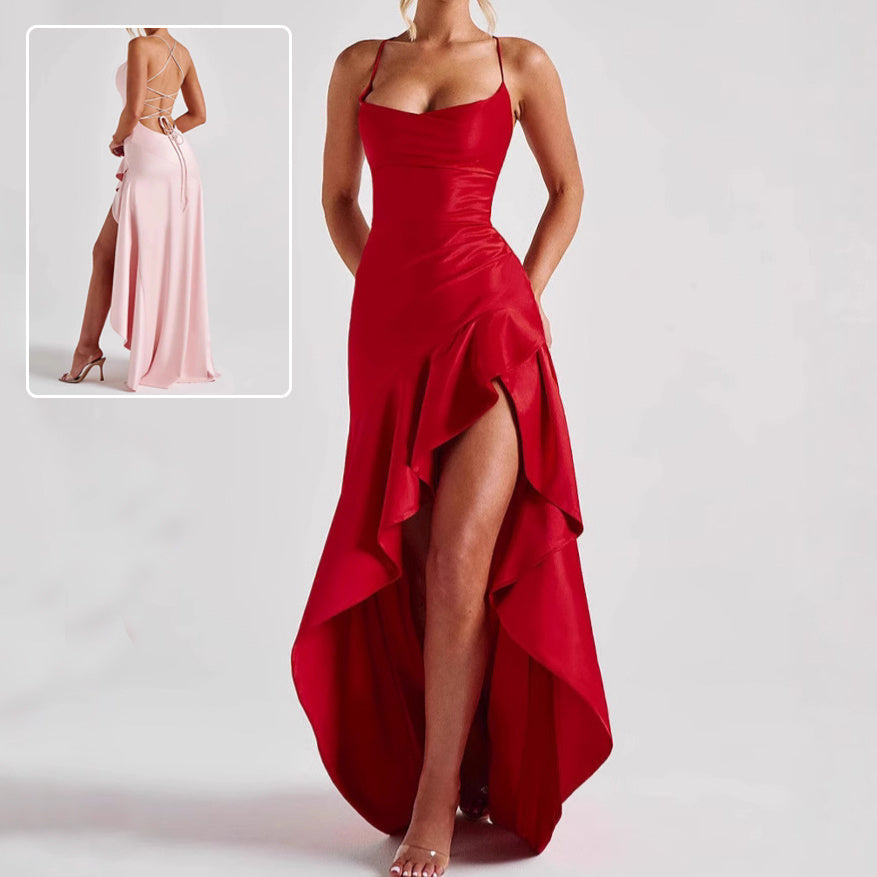 Robe de Soirée Longue Fendue Élégante à Bretelles
