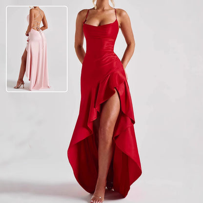 Robe de Soirée Longue Fendue Élégante à Bretelles