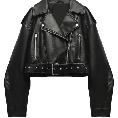 Veste biker courte en similicuir