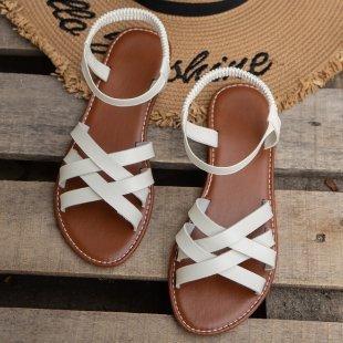 Sandales plates en cuir PU tressé