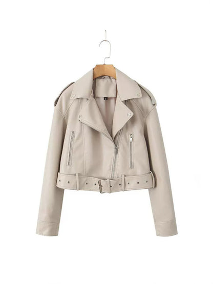 Veste biker courte en similicuir