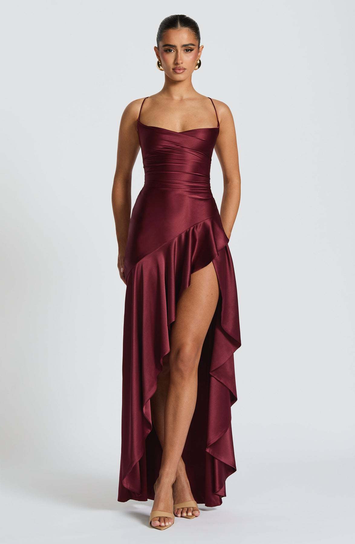 Robe de Soirée Longue Fendue Élégante à Bretelles