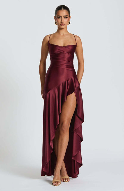 Robe de Soirée Longue Fendue Élégante à Bretelles