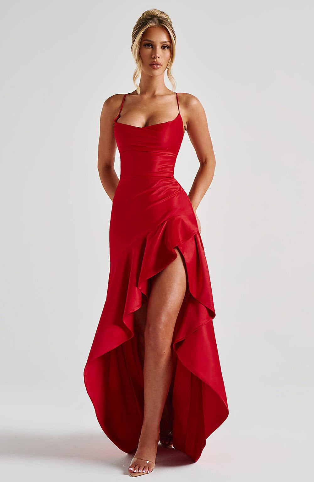 Robe de Soirée Longue Fendue Élégante à Bretelles
